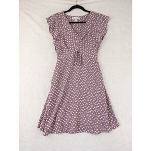 Monteau Los Angeles Mauve Purple Floral V-Neck Cap Sleeve Mini Dress Small